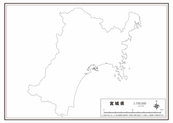 宮城県 県域のみ の白地図 ラクして 楽しい 楽地図
