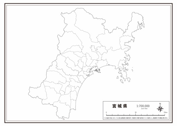 宮城県 行政界 の白地図 ラクして 楽しい 楽地図