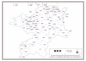福岡県 市区町村名 の白地図 ラクして 楽しい 楽地図