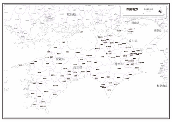 四国地方 市区町村名 の白地図 ラクして 楽しい 楽地図